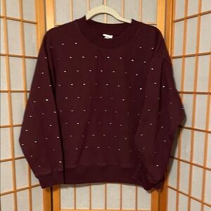 A New Day Women’s Burgundy Crewneck Pullover Sweatshirt Stud Accents Size XL